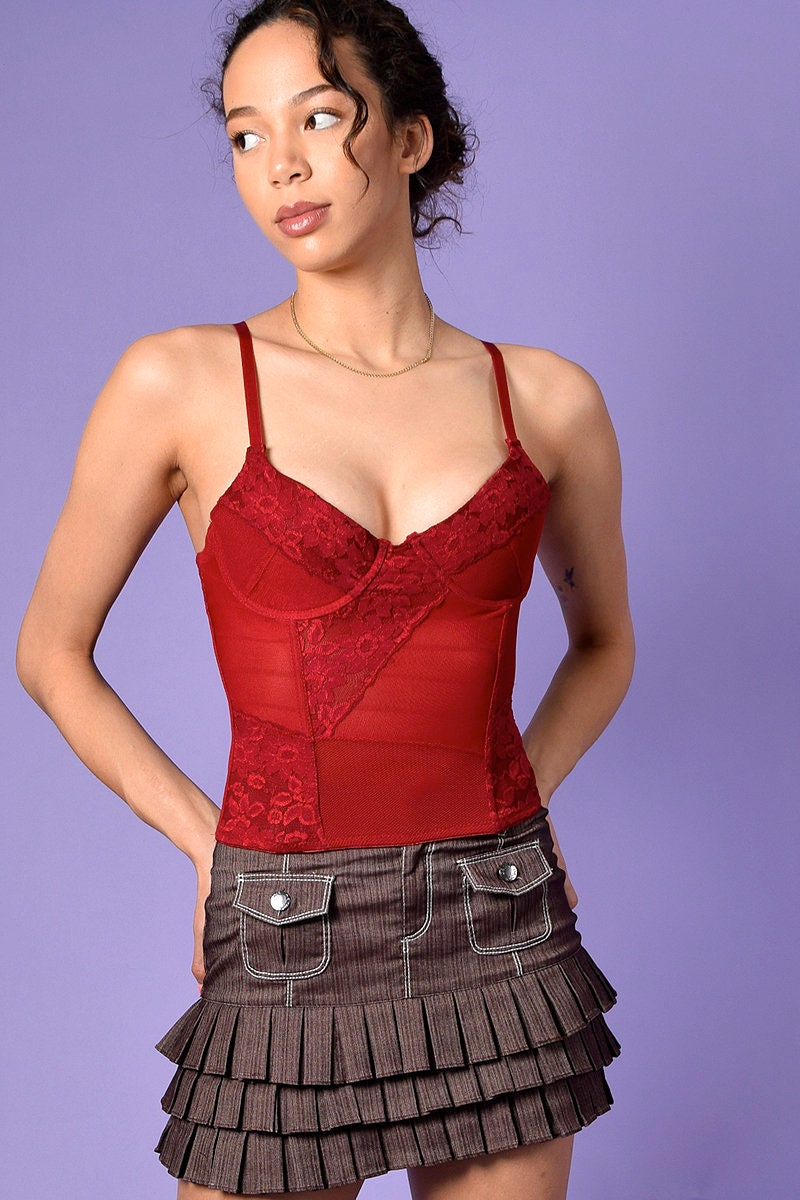 Fengbay Corset Tops, Sexy Lace Corset Top Vintage Spaghetti Strap Bustier  Tops for Women Y2K Boned Going Out Crop Top