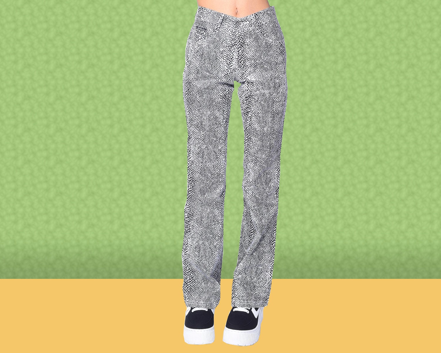 Deadstock Kayla B/W Reptile Print Flare Pants~ Free US Shipping