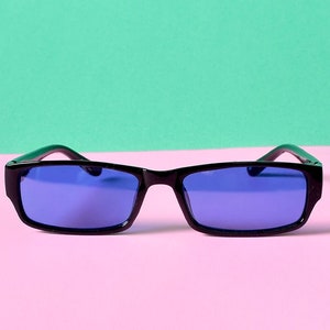 90s/Y2K Black Rim Deadstock Sunglasses Black/Blue/Purple image 3