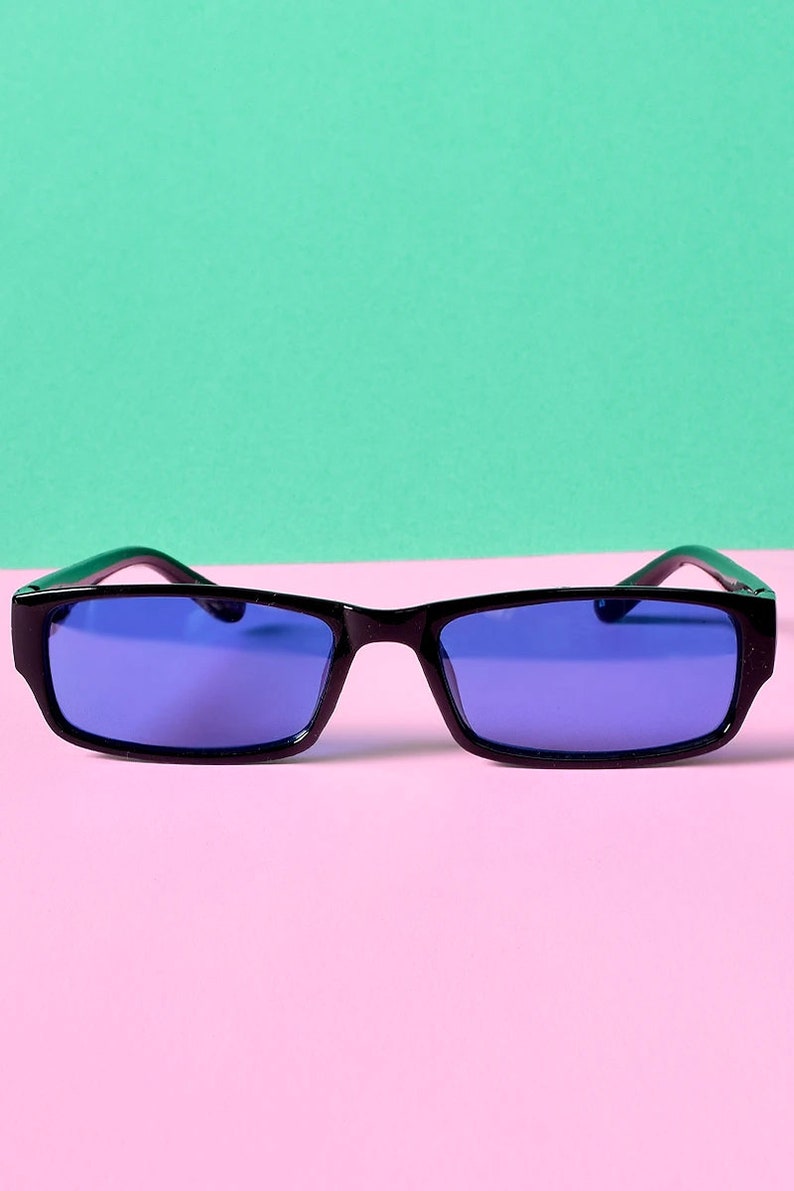 90s/Y2K Black Rim Deadstock Sunglasses Black/Blue/Purple image 3