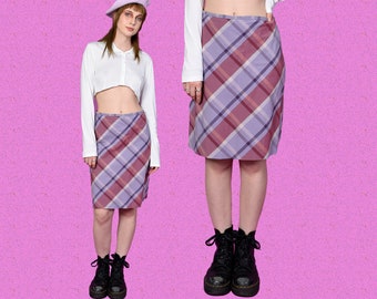 Vintage 90s Knee Length Skirt - Tartan, Pink/Purple by the GAP
