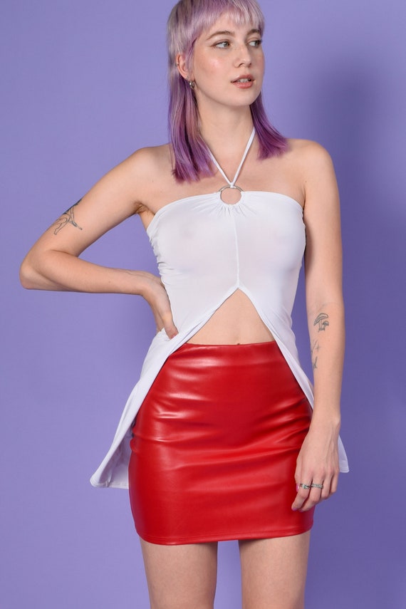 Y2K DEADSTOCK Pleather Mini Skirt! - RED, Brown a… - image 5
