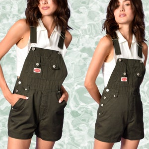 90s Deadstock Denim Overall Shorts! ~ OLIVE GREEN ~ Free US Shipping