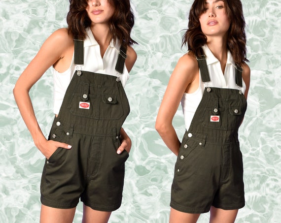 90s Deadstock Denim Overall Shorts! ~ OLIVE GREEN… - image 1