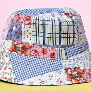 Patchwork / Floral / Reversible Deadstock Bucket Hat - Blue or Yellow