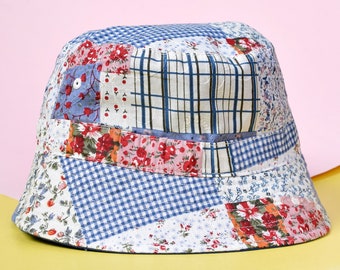 Patchwork / Floral / Reversible Deadstock Bucket Hat - Blue or Yellow
