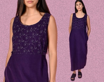 90s Vintage Purple Corduroy Midi Dress - Swirl detail & pockets!