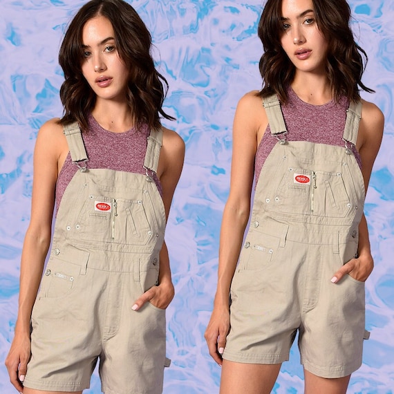 90s Deadstock Denim Overall Shorts! ~ KHAKI / TAN!