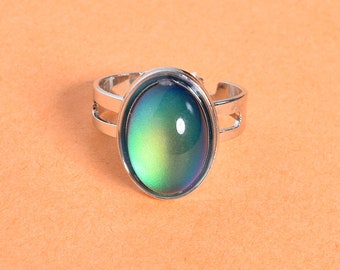 Classic 90s Deadstock In The Mood Ring - Adjustable / Silver / Oval