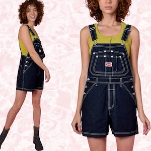 90s Deadstock Raw Denim Overall Shorts! ~ CONTRAST STITCH ~ Free US Shipping