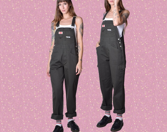 90s Deadstock Cargo Baggy Overall Pants - Army Gr… - image 1