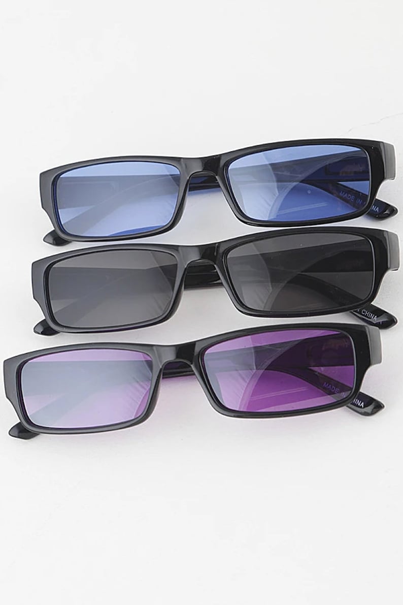 90s/Y2K Black Rim Deadstock Sunglasses Black/Blue/Purple image 7