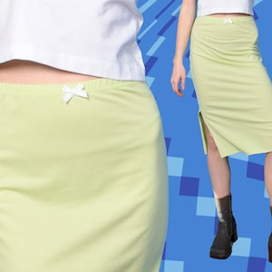 Deadstock Midi Skirt with Slits - Tiny Bow Detail - Pastel Mint Green