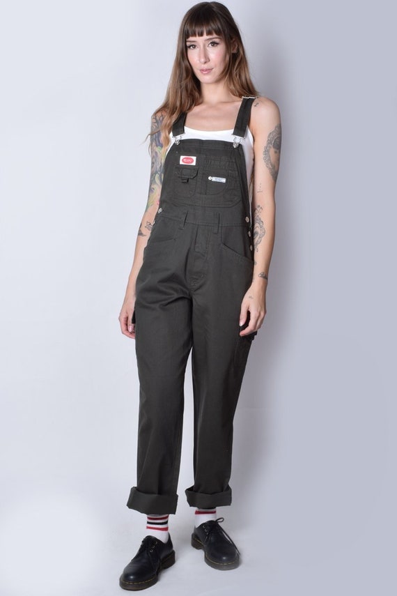 90s Deadstock Cargo Baggy Overall Pants - Army Gr… - image 2