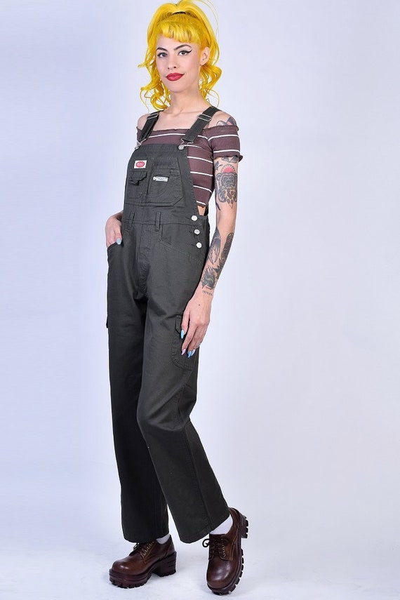 90s Deadstock Cargo Baggy Overall Pants - Army Gr… - image 3