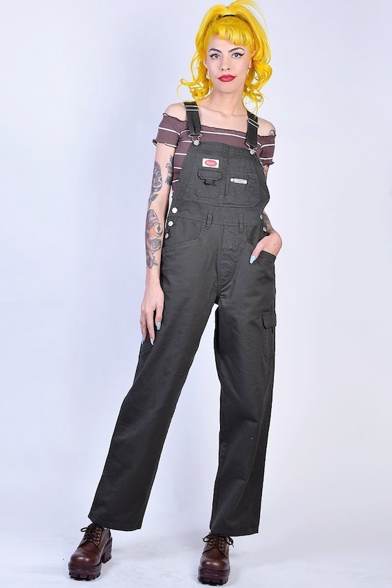 90s Deadstock Cargo Baggy Overall Pants - Army Gr… - image 6