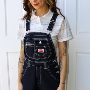 90s Deadstock Raw Denim Overall Shorts CONTRAST STITCH Free US Shipping image 5