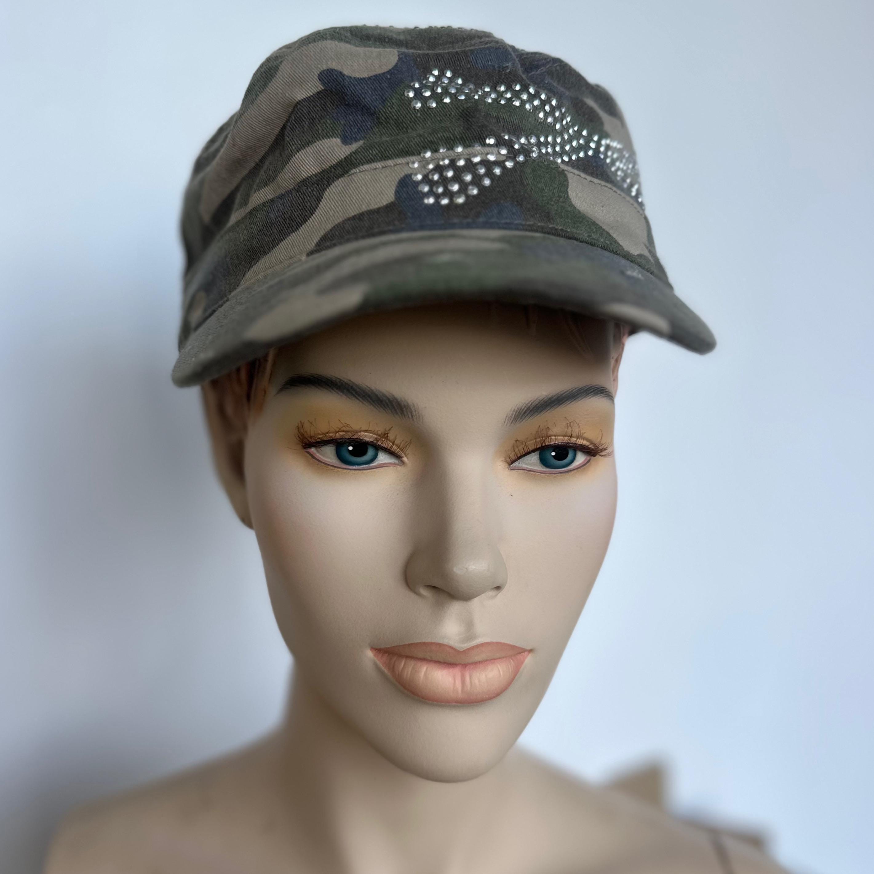 Camo Military Cadet Hat - Skull + Crossbones Rhinestones Camo Military Cadet Hat - Skull + Crossbones Rhinestones