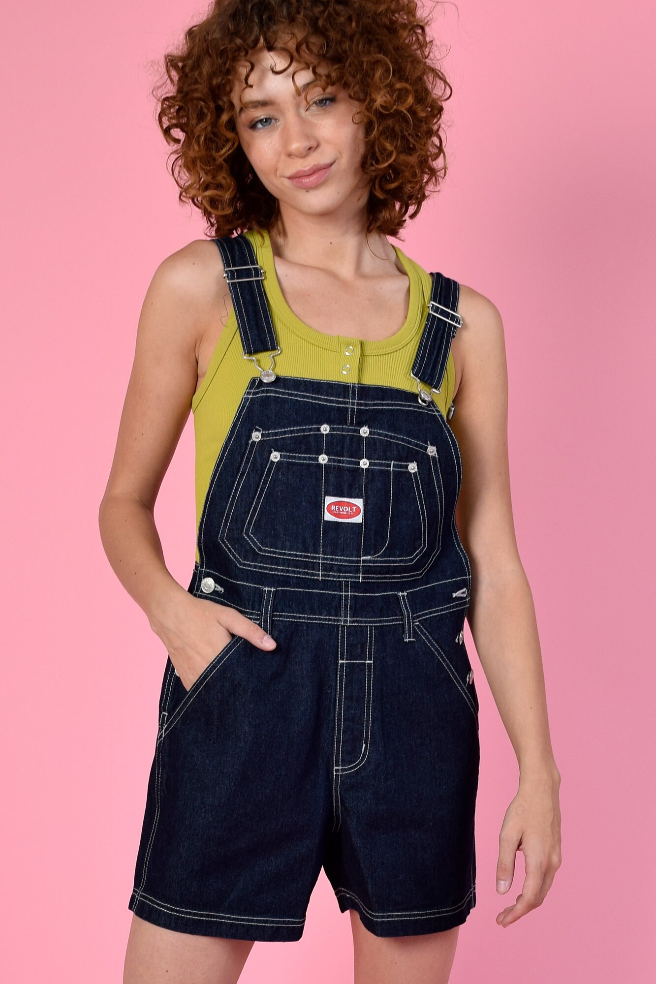 90s Deadstock Raw Denim Overall Shorts! ~ CONTRAST STITCH ~ Free 