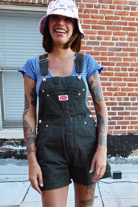 90s Deadstock Denim Overall Shorts! ~ OLIVE GREEN… - image 4