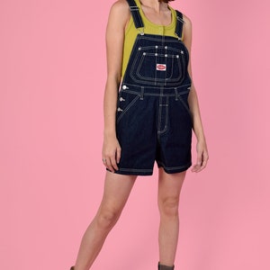 90s Deadstock Raw Denim Overall Shorts CONTRAST STITCH Free US Shipping image 2