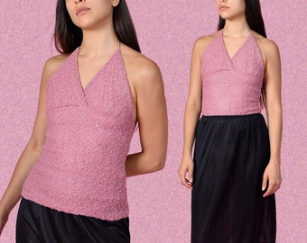 Deadstock 00s Pink Textured ~Slightly Sparkle~ Halter Top