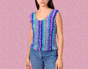 Popcorn Vertical Stripe Tank Top! Vintage/Deadstock - Teal / Purple / Blue