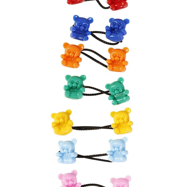 90s Deadstock Teddy Bear Hair Ties - Primary Colors