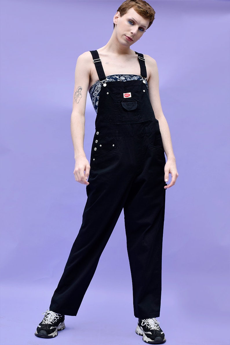 90s Deadstock SUPER Baggy Overall Pants Black Plus Size FREE SHIPPING image 3