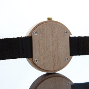 Beech & Wenge Wood Skinny Wooden Watch with Swiss Movement Unisex Eco Recycled Leather Band Strap 18mm image 3