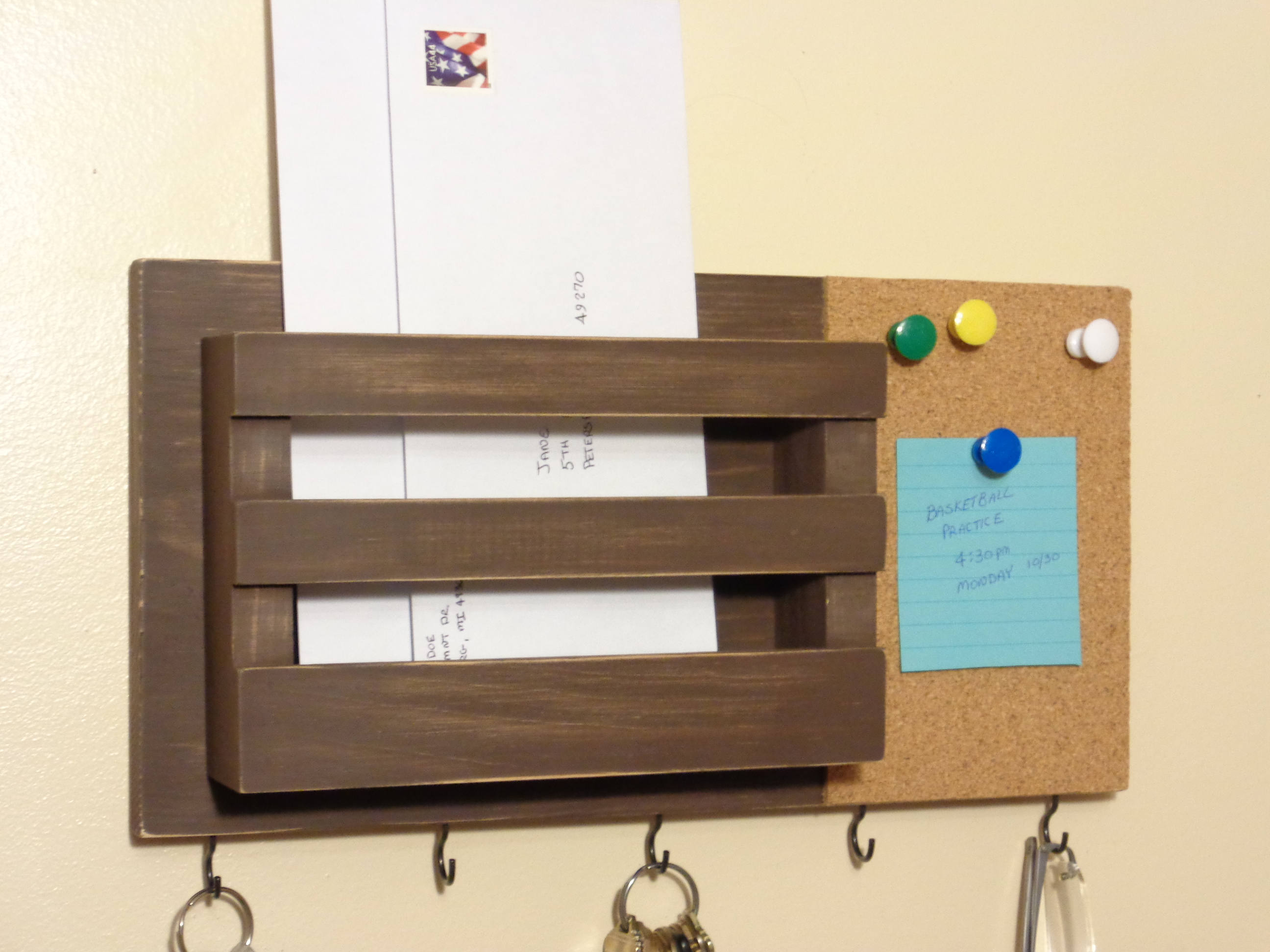 Key Holder Mail Holder Cork board 5 Key Hooks Etsy