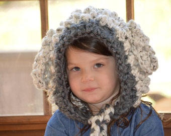 Crochet Lamb Hat with Braided Ties for Toddler 12-24 months.