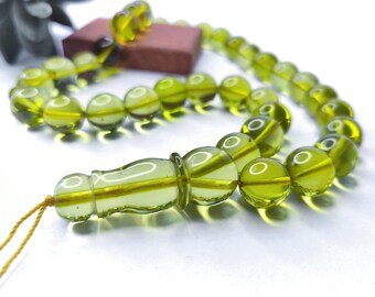 Green Caribbean Amber Tespih 33 Round 12 mm Balls Islam Prayer Beads Misbaha Tasbih Green Amber