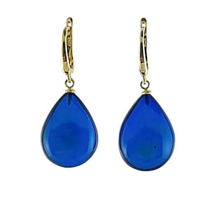 Amber Earrings Drop Earrings Made Of Blue Caribbean Amber Deep Blue Amber And Gold Color Japanese Brass