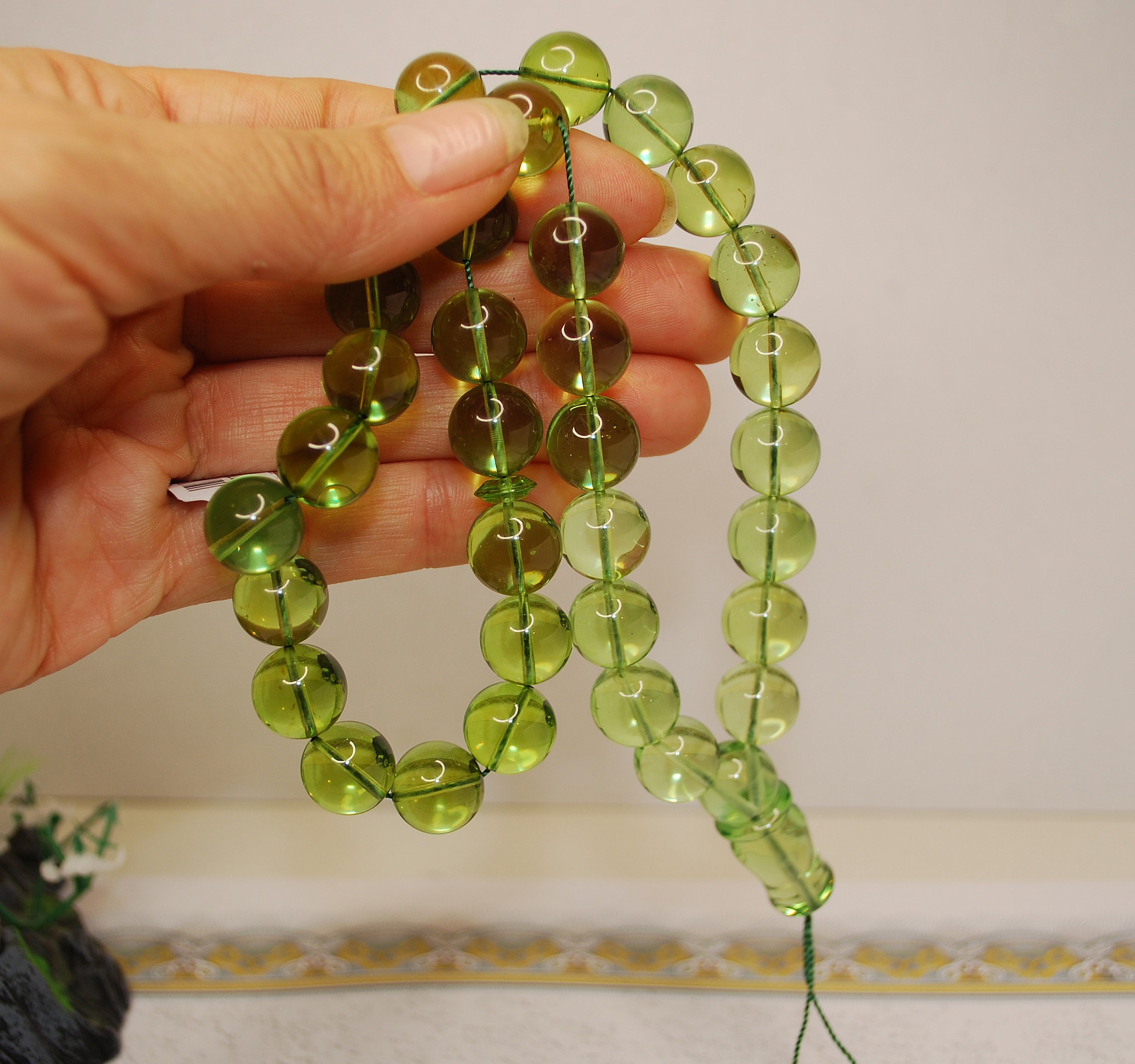 Green amber beads sale