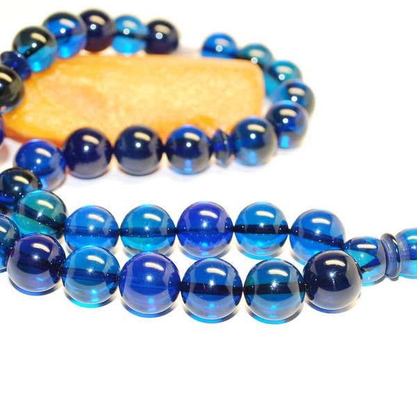 Amber Tesbih Islam Prayer Beads Subha Tasbih Blue Dominican Amber 33 Round 9.5 mm Diameter Beads