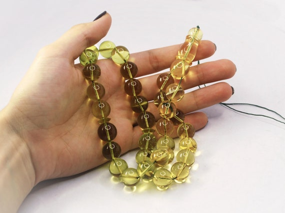 Green Caribbean Amber Tesbih: 33 Round 13 mm Prayer Beads Misbaha