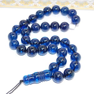 Amber Tesbih Islam Prayer Beads Subha Tasbih Blue Dominican Amber 33 Round 10.5 mm Diameter Beads