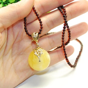 Amber Pendant Egg Yolk Amber Massive Round Pendant Gilded Ornaments Amber Chain