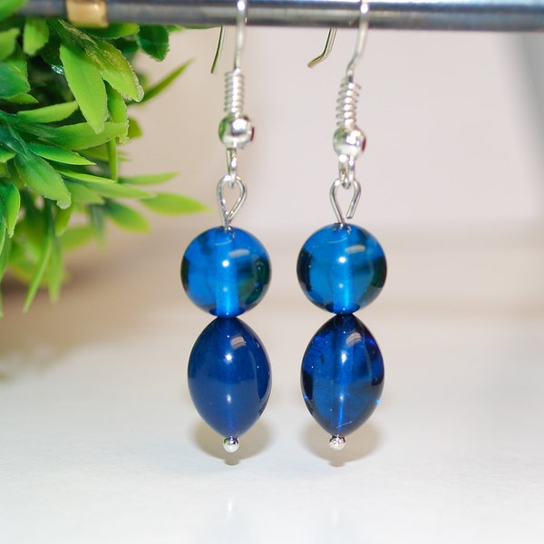 Amber Earrings Deep Blue Caribbean Amber Silver Color Hooks Blue Amber Dangle Earrings