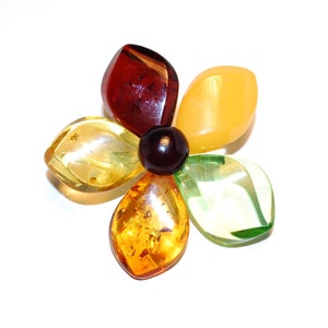 Amber Pendant Brooch Big Size Genuine Baltic Amber Colorful Pendant Flower Pendant - Brooch