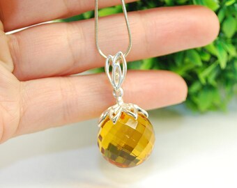 Silberkette mit großem Bernstein-Anhänger Echter facettierter baltischer Bernstein Big Bead Silberkette