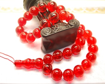 Ruby Caribbean Amber Prayer Beads: 15.5mm 33 Round Balls Tesbih Tasbih
