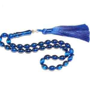 Blue Amber Islam Prayer Beads Misbaha Gebetskette KEHRİBAR TESBİH Blue Caribbean Amber 33 Olive Amber Plum beads