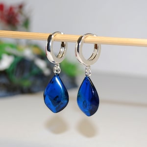 Earrings Made Of Blue Caribbean Amber Deep Blue Amber And Sterling Silver