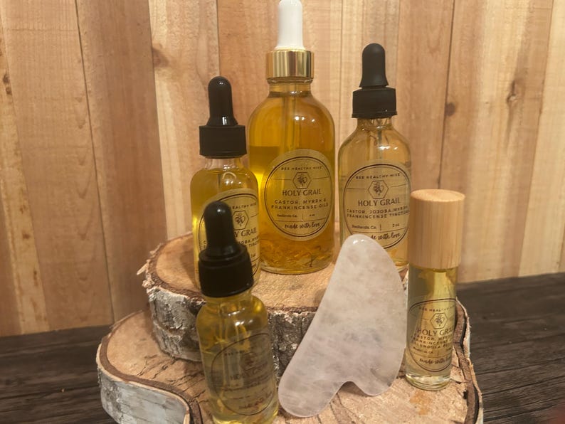Holy Grail | Frankincense and Myrrh Anointing Oil | Sacred and Nourishing | Botanical Infusion 1 oz. w/Gua Sha