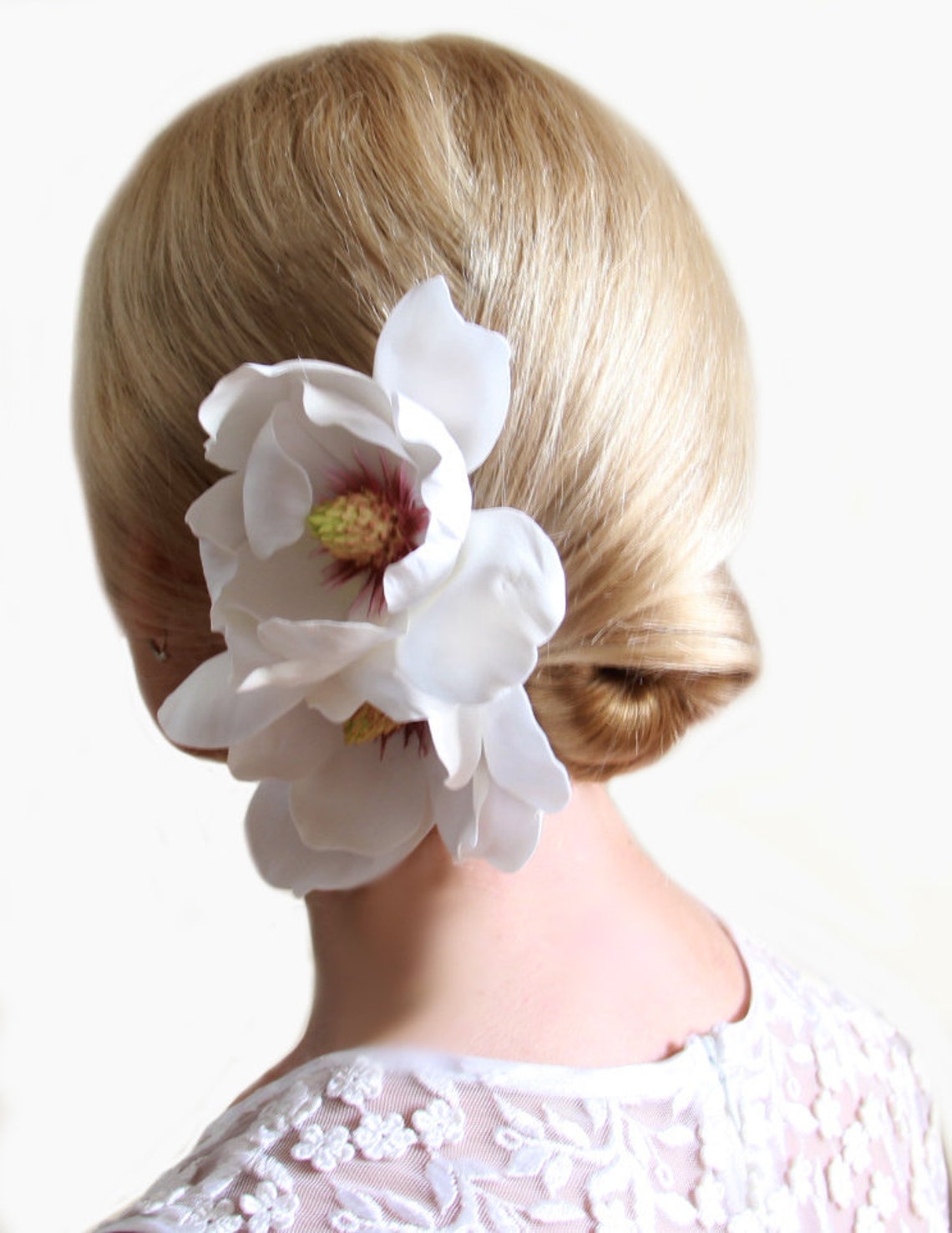White Magnolia Wedding flower in her hair Flower Hair Clip Etsy