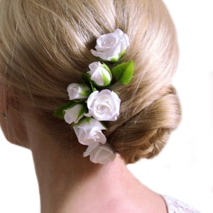 Rosen Haarnadeln, Braut Haarnadeln, Weiße Blumen Haarnadeln SET 5, Hochzeit Blumen Haarschmuck, Hochzeit Haarnadeln, Kleine klassische Rosen