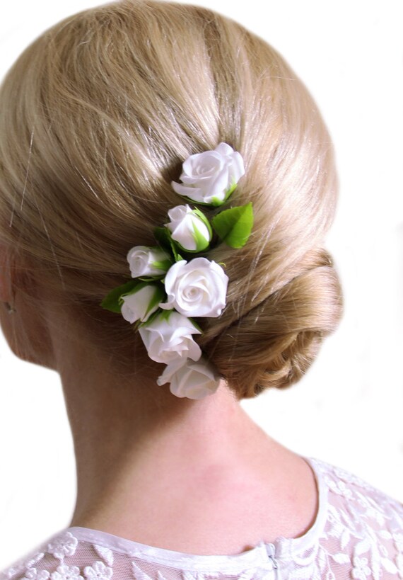 white flower hair pins