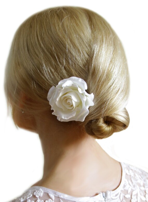 Bridal Rose Hair Clip White Flower Hair Clip White Rose Hair  display picture 3